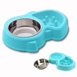 Eilin 2in1 Slow Feeder Dog Cat Pet Bowls Set Stainless Steel Food Water Portable Non-Skid Mat Double Puzzle